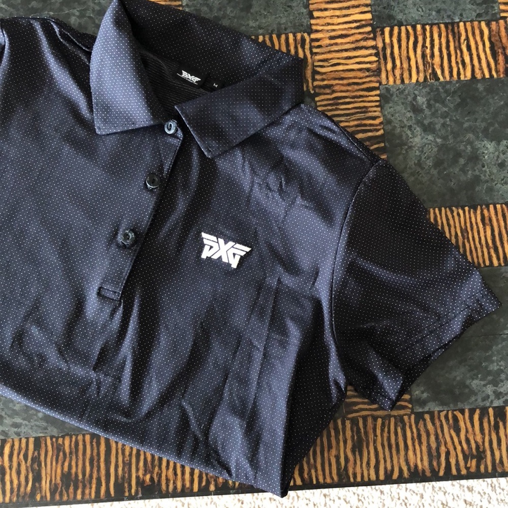 Ladies PXG Short-Sleeved Polo- Black with White Polkadots